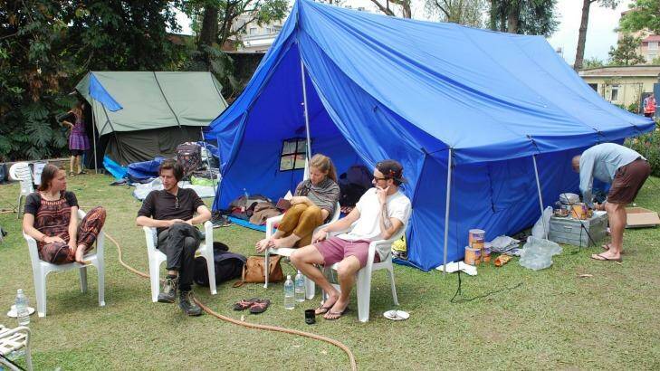 Tent city at Australian High Commission in Nepal.  Photo: Supplied