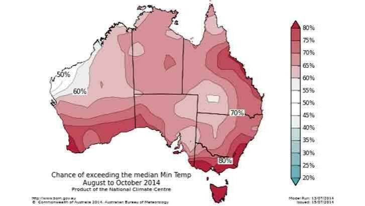 Minimum temperatures have a high chance of exceeding averages. Photo: BoM