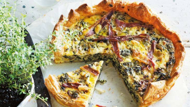 Good eating: Kale and prosciutto tart.