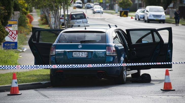 The stolen car used by a gang of heavily armed bank robbers.  Photo: Christopher Pearce