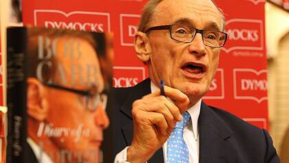 Bob Carr at book launch in Sydney April 14
