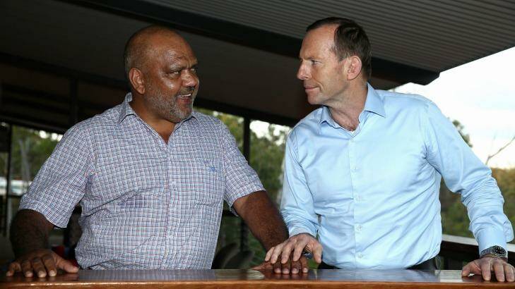 Prime Minister Tony Abbott with Noel Pearson, Chairman of the Cape York Group, during his visit to North East Arnhem Land last year. Photo: Alex Ellinghausen