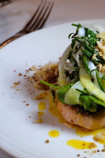 Trout with a fennel and cuttlefish salad, saffron and orange pangrattato. Photo: Vince Caligiuri/Getty Images