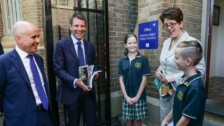 Education Minister Adrian Piccoli and NSW Premier Mike Baird at Crown Street Public School in March. Photo: Dallas Kilponen