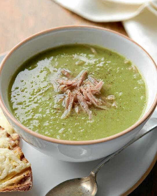 Jill Dupleix's fresh pea and ham soup is a lighter, faster and greener pea soup than the traditional one using dried split peas <a href="http://www.goodfood.com.au/good-food/cook/recipe/pea-and-ham-soup-20111018-29wt4.html"><b>(recipe here).</b></a>
