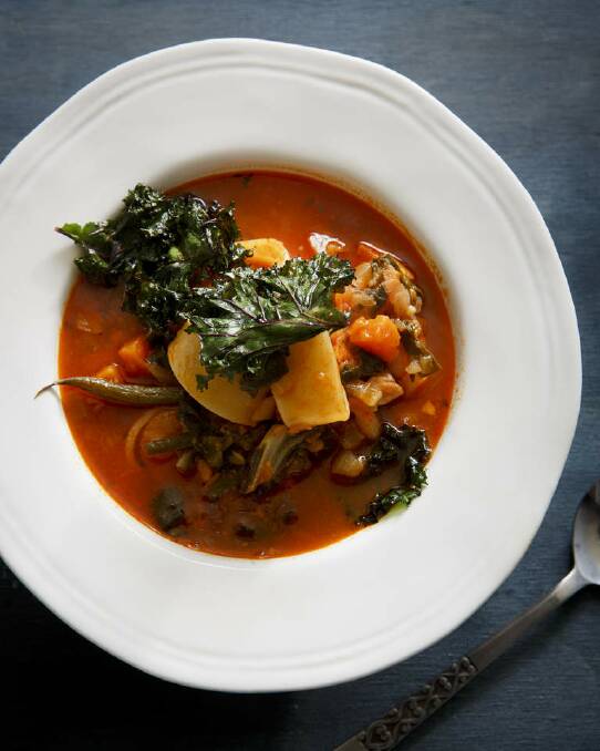 Karen Martini's winter minestrone with roasted root vegetables and crunchy kale <a href="http://www.goodfood.com.au/good-food/cook/recipe/winter-minestrone-soup-20140722-3ccc5.html"><b>(recipe here).</b></a> Photo: Marcel Aucar