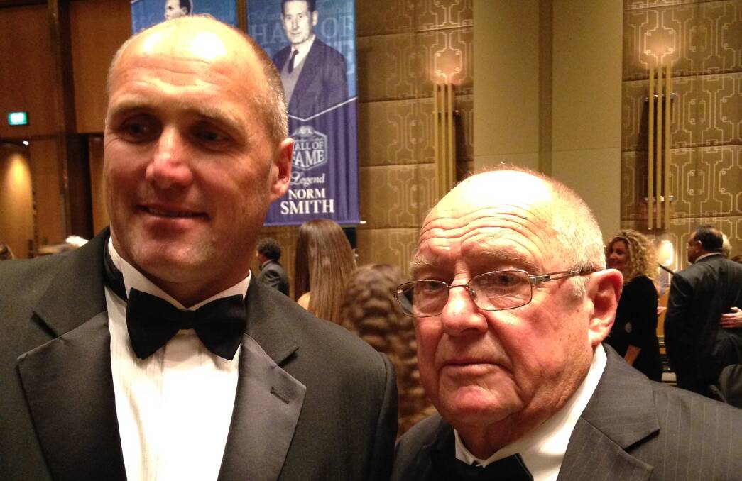 Father and son: Tony Lockett and father Howard at the AFL Hall of Fame ceremony on Thursday.