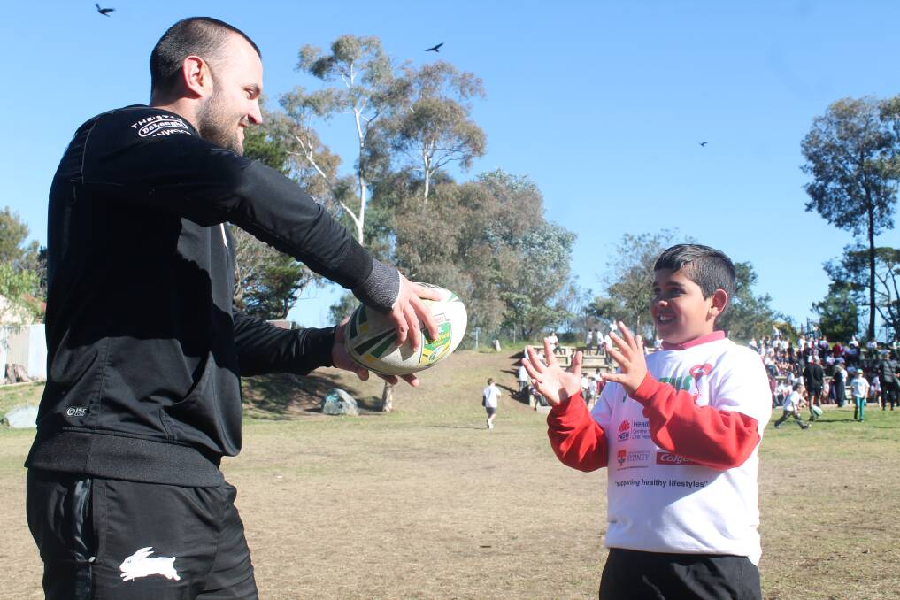 QUEANBEYAN's primary school students got a taste of some of elite-level sport on Wednesday as the South Sydney Rabbitohs stopped in at Queanbeyan Public School.