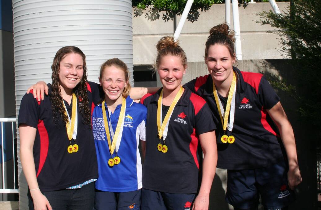 The Queanbeyan and Telopea swim clubs women's 13 years and over team Claire Molineux, Hailey Abel, Jess Abel and Tizana Fiorese. Photo: supplied.