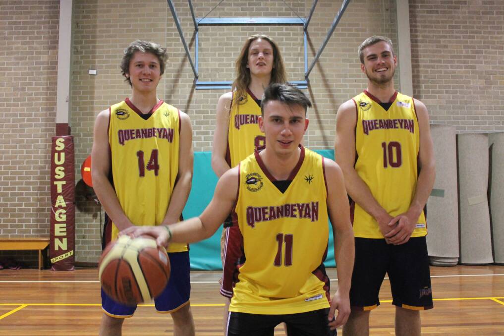 Queanbeyan Roadrunners' players Robbie Ball, Connor Turner, Josh Rowcliffe, and (centre) Nick Hulm. Photo: Joshua Matic.