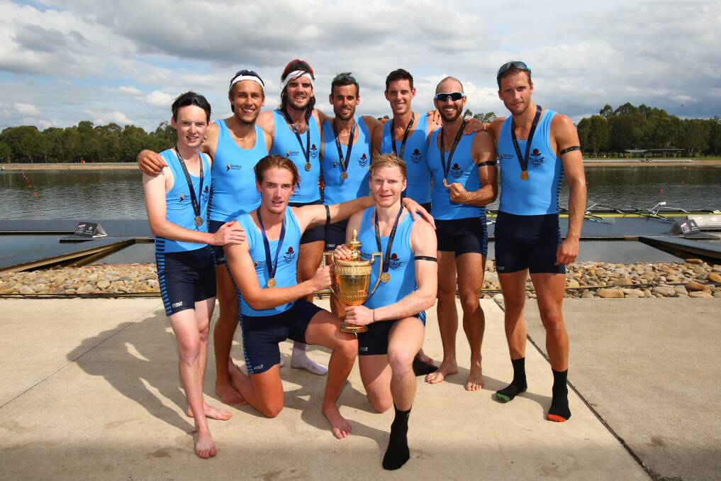 Queanbeyan rower Fergus Pragnell, pictured third from the right in the back row, is aiming to make his Olympic debut at Rio 2016. Photo: Rowing Australia.