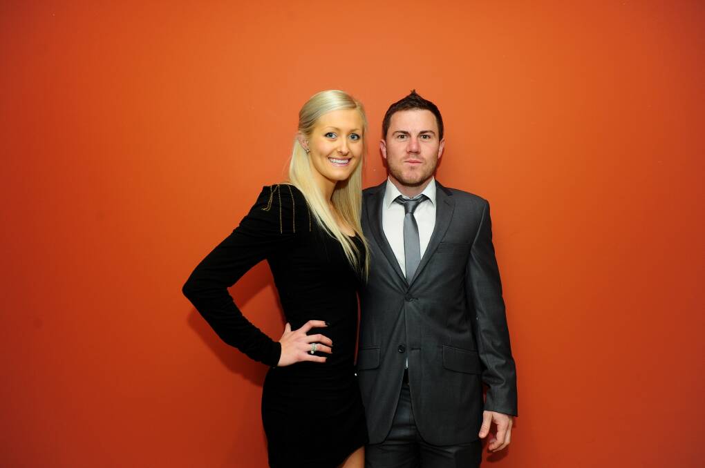 Queanbeyan Kangaroos half Jordan Macey and Eliza Russell at the Canberra Raiders Cup Les McIntyre awards night, The Roos Club, on Monday. Photo: Melissa Adams.