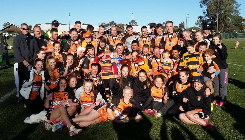 Bundengore's Tigers and Tigerettes teams after taking out the George Tooke Shield and Women's League Tag competitions. Photo: Supplied.