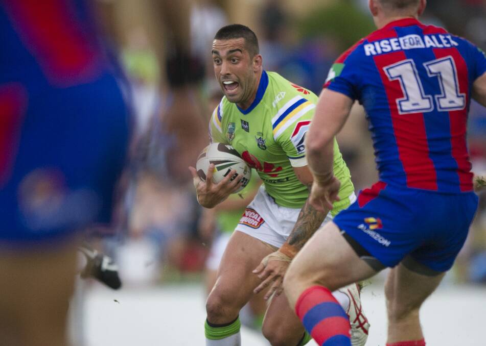 Canberra Raiders player Paul Vaughan during the game against the Newcastle Knights at Seiffert Oval in February. Photo: Jay Cronan, The Canberra Times.