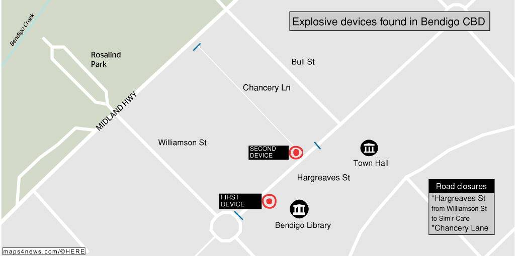 Explosive devices found in Bendigo CBD; photos, video
