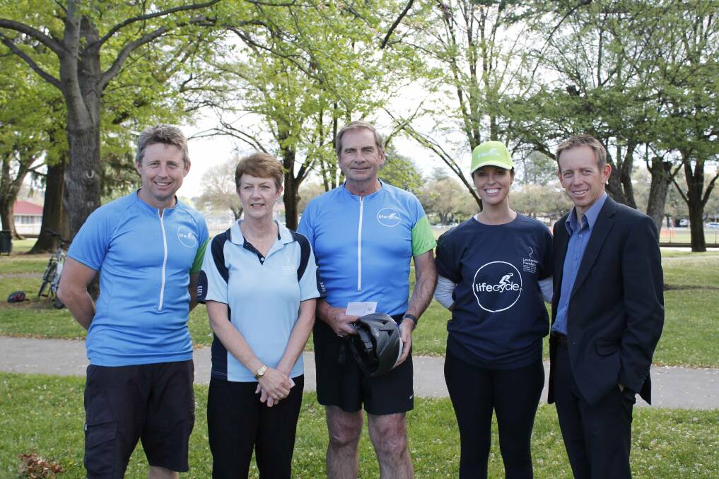 Lifecycle committee chairman Mark Blake with Leukaemia Foundation general manager Chris McMillan, Queanbeyan Mayor Tim Overall, The Leukaemia Foundation's Susan Fisher and ACT MLA Shane Rattenbury.
