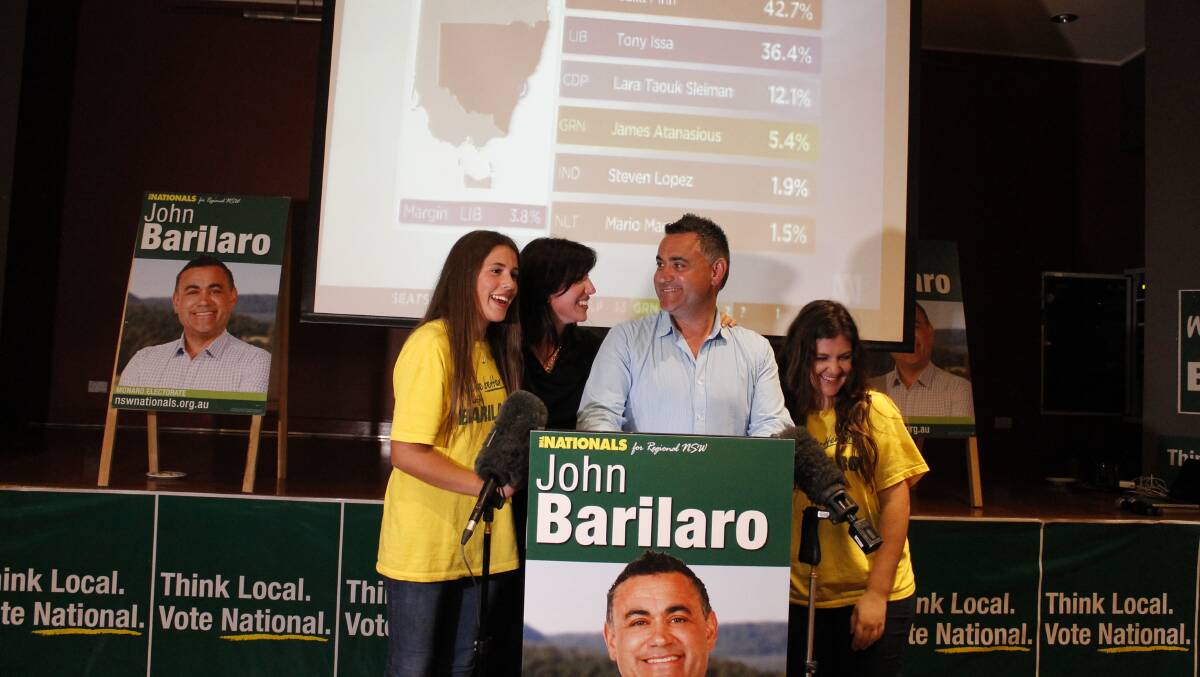 John Barilaro celebrates with wife Deanna and daughters Domenica (left) and Alessia (PHOTO: David Butler).
