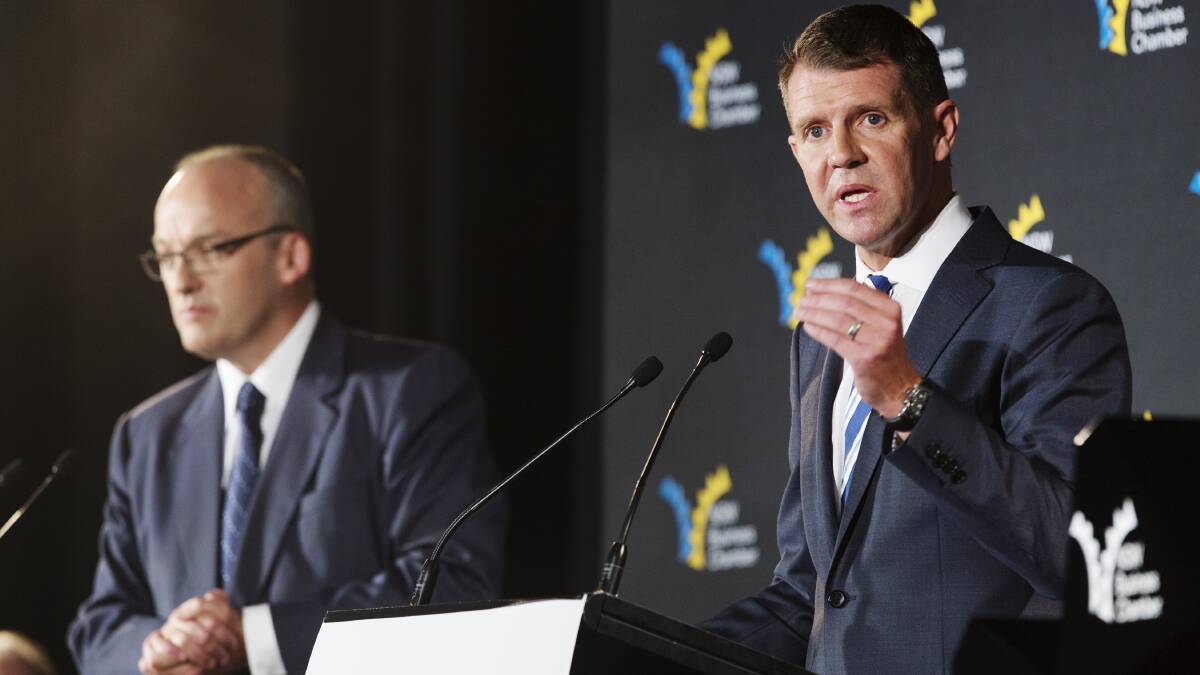 Premier Mike Baird and and Labor leader Luke Foley debate the privatisation of poles and wires in Februrary (Photo: James Brickwood).