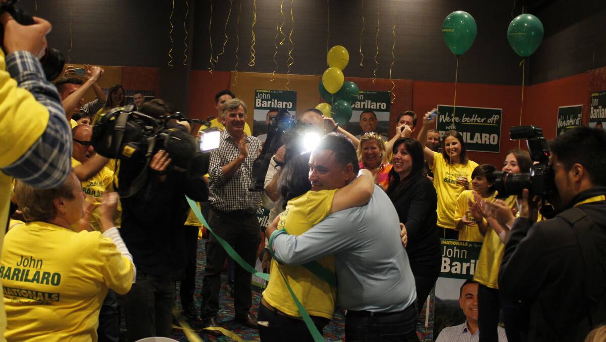 John Barilaro receives a hero's welcome from supporters at the Queanbeyan Kangaroos Club(Photo: David Butler).