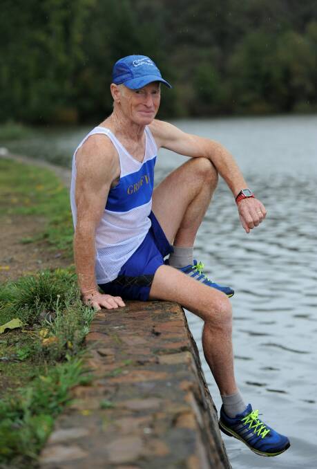 Bernie Millett, 72, will attempt to finish his 30th Canberra Marathon on Sunday. 
Photo: Graham Tidy, The Canberra Times.