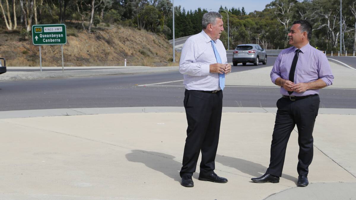 Member for Monaro John Barilaro (right), with Minister for Roads and Freight Duncan Gay, has announced $32 million in funding in the last three months including $10 million towards upgrading the highway. Photo: Kim Pham.