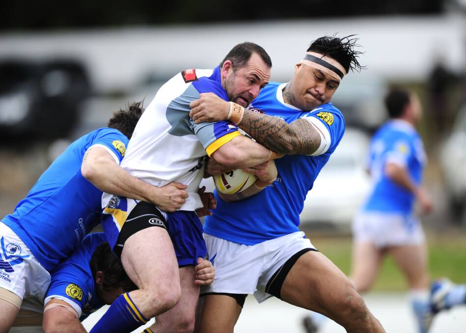 Blues Ben Sione during their 10-point major semi-final loss to the Bulldogs.
Photo: Melissa Adams, The Canberra Times.