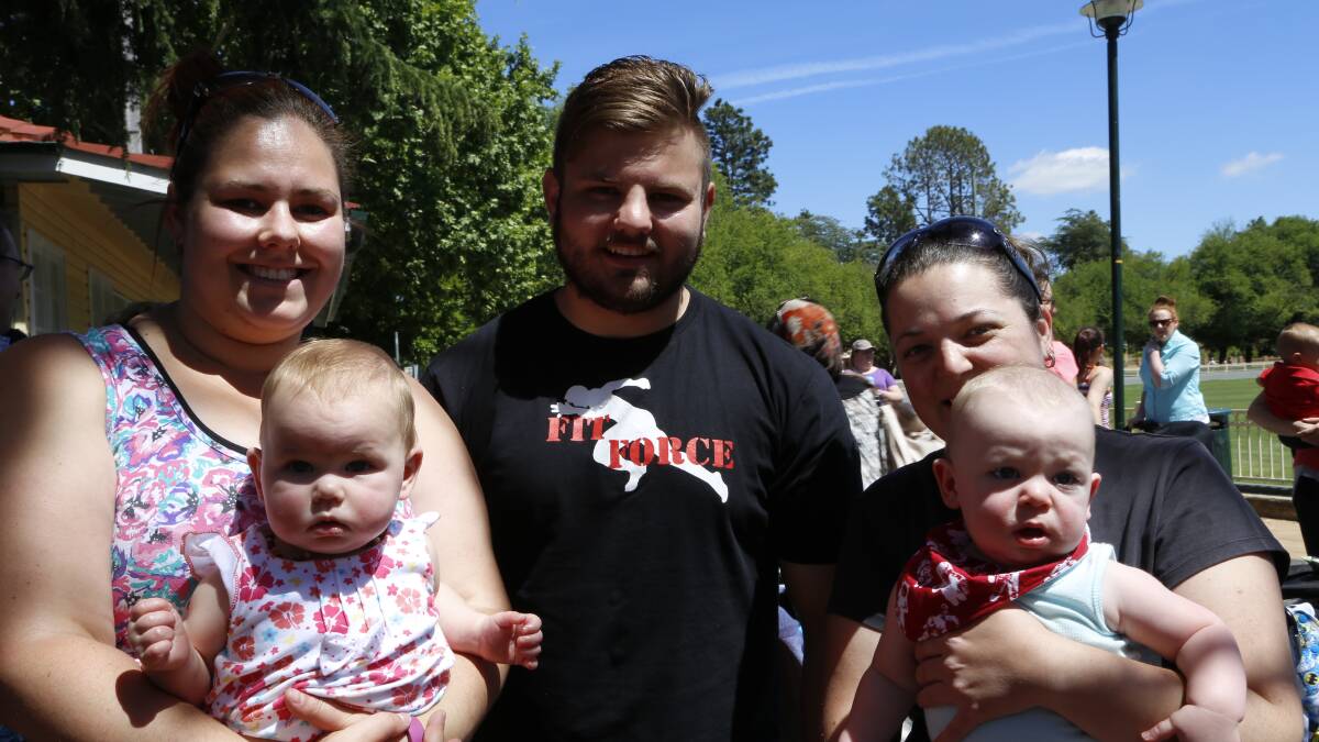 Local mothers Madelyn White with Dana and Elizabeth Webb with James regularly attend the Walk and Talk Group. Personal fitness trainer Zac Jerrim (centre) and a family and child nurse are present at the group.