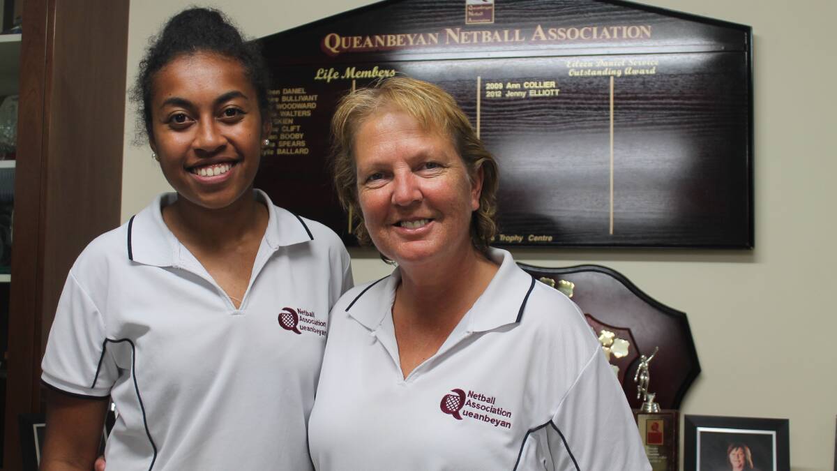 Queanbeyan Netball Association division five player Lanit Wuvuai with departing coach Jodi Ross, who will be moving to Queensland next year. Photo: Joshua Matic.