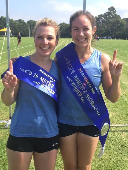Kayla Sadler (left) and team mate Christine Gates after they won their respective events at the Merimbula Gift. Photo: Supplied.