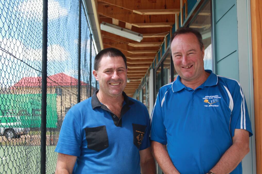 Jerrabomberra Tennis Club secretary Lou Forner and president John Talbot are preparing themselves for the grand opening of their clubhouse on the weekend. Photo: Gemma Varcoe.