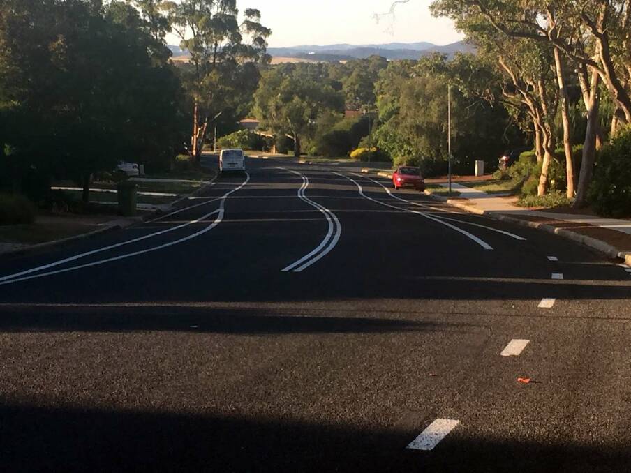 Jerrabomberra residents are concerned that new markings along Bicentennial Drive will cause more accidents than they will prevent. Photo: Kimberley Le Lievre.