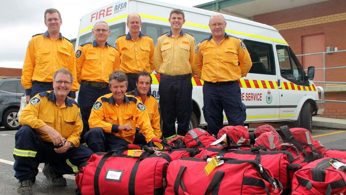 Half of Queanbeyan's remote area firefighting team. From back left: Lewis Conn, Stephen Graham, James Hanson, Callam Whitford and Greg Wilson. Front: Michael James, Bruce Davies and David Lillis. Photo: Kimberley Le Lievre. 