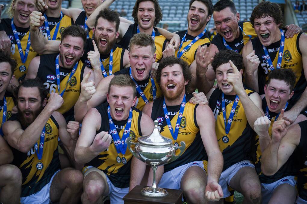 The Queanbeyan Tigers beat the previously undefeated Belconnen Magpies by 24 points in the 2015 grand final. Photo: Rohan Thomson.