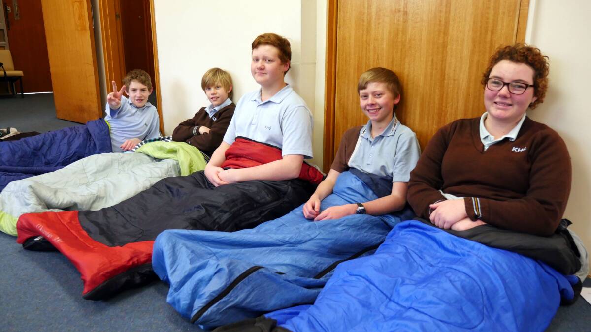 Karbar High School students make themselves comfy before spending the night at their school. Photo: Amanda Copp.