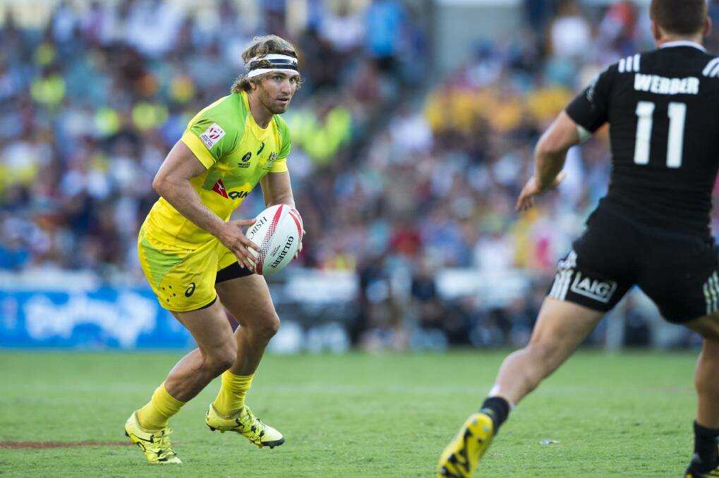 Lewis Holland of Australia in action during the 2016 Sydney Sevens Cup Final match between Australia and New Zealand at Allianz Stadium. Photo: Andrew Aylett/Corbis via Getty Images.
