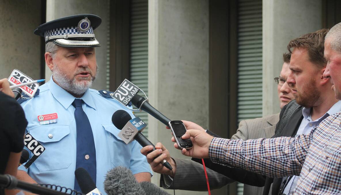 Detective Inspector Shane Box, the acting local area commander for the Monaro LAC addresses a press conference in Queanbeyan. Photo KIM PHAM, Queanbeyan Age.