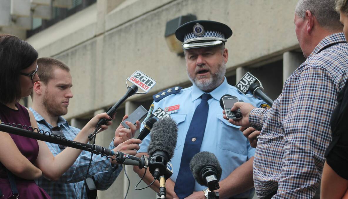 Detective Inspector Shane Box, the acting local area commander for the Monaro LAC addresses a press conference in Queanbeyan. Photo KIM PHAM, Queanbeyan Age.