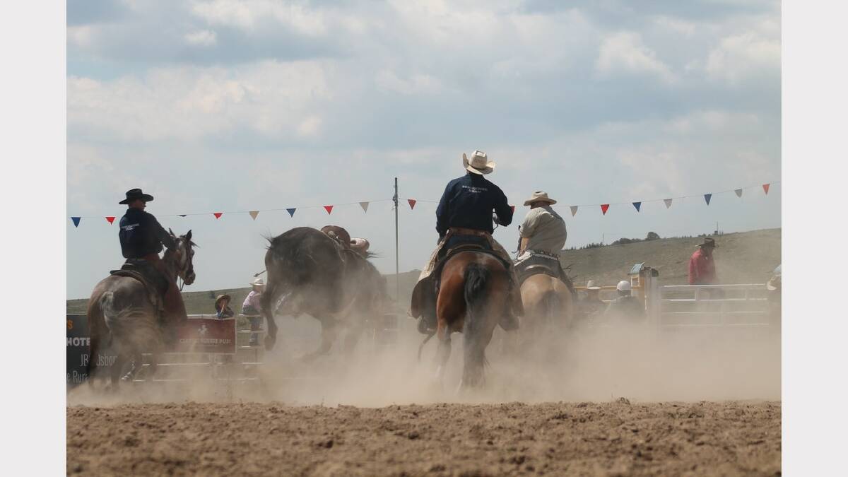 Rodeo riders attempt to round up a runaway horse. Photos: Andrew Johnston, Queanbeyan Age