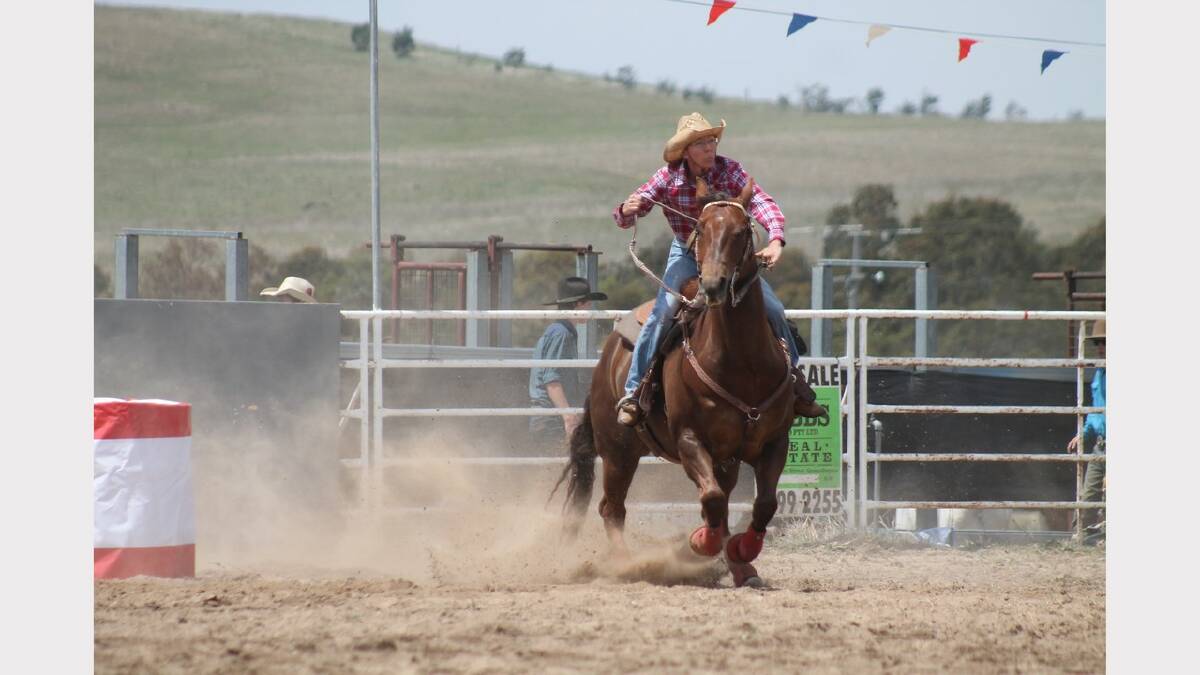 Kelly Edwards in the ladies barrel race. Photos: Andrew Johnston, Queanbeyan Age