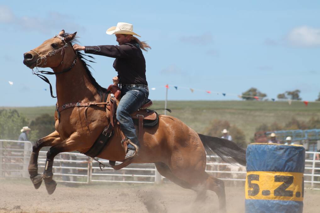 Relie Potter competes in the Ladies Barrel Racing during last weekend's Bungendore Rodeo. Photo: Andrew Johnston