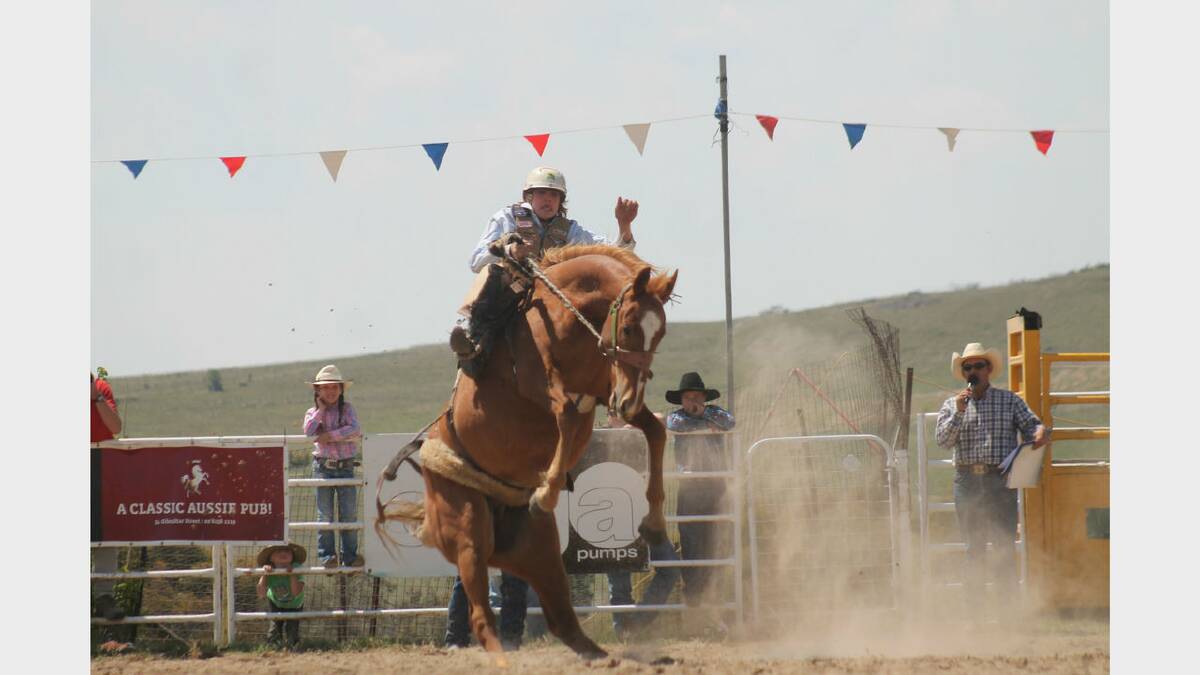 Cooper Thatcher in the novice saddle bronc.  Photos: Andrew Johnston, Queanbeyan Age