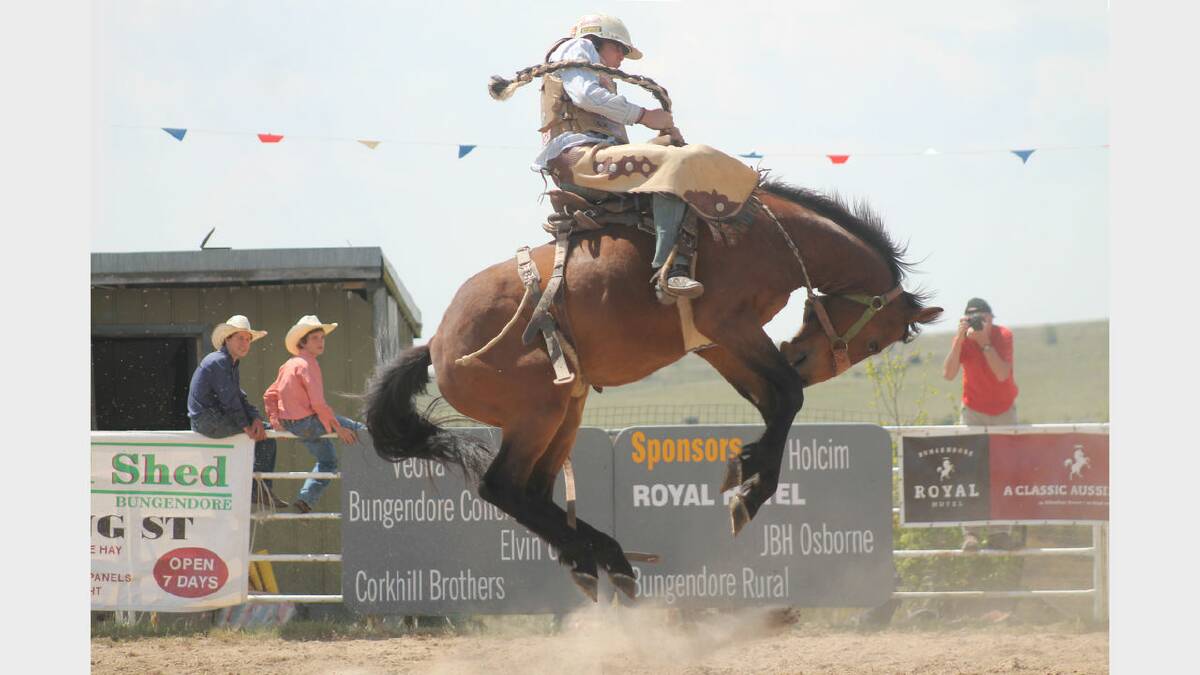Cooper Thatcher in the novice saddle bronc.  Photos: Andrew Johnston, Queanbeyan Age
