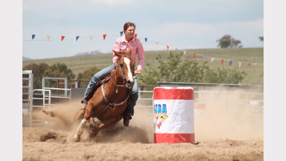 Nichole Fitzpatrick competes in the Ladies Barrel Ride. Photos: Andrew Johnston, Queanbeyan Age