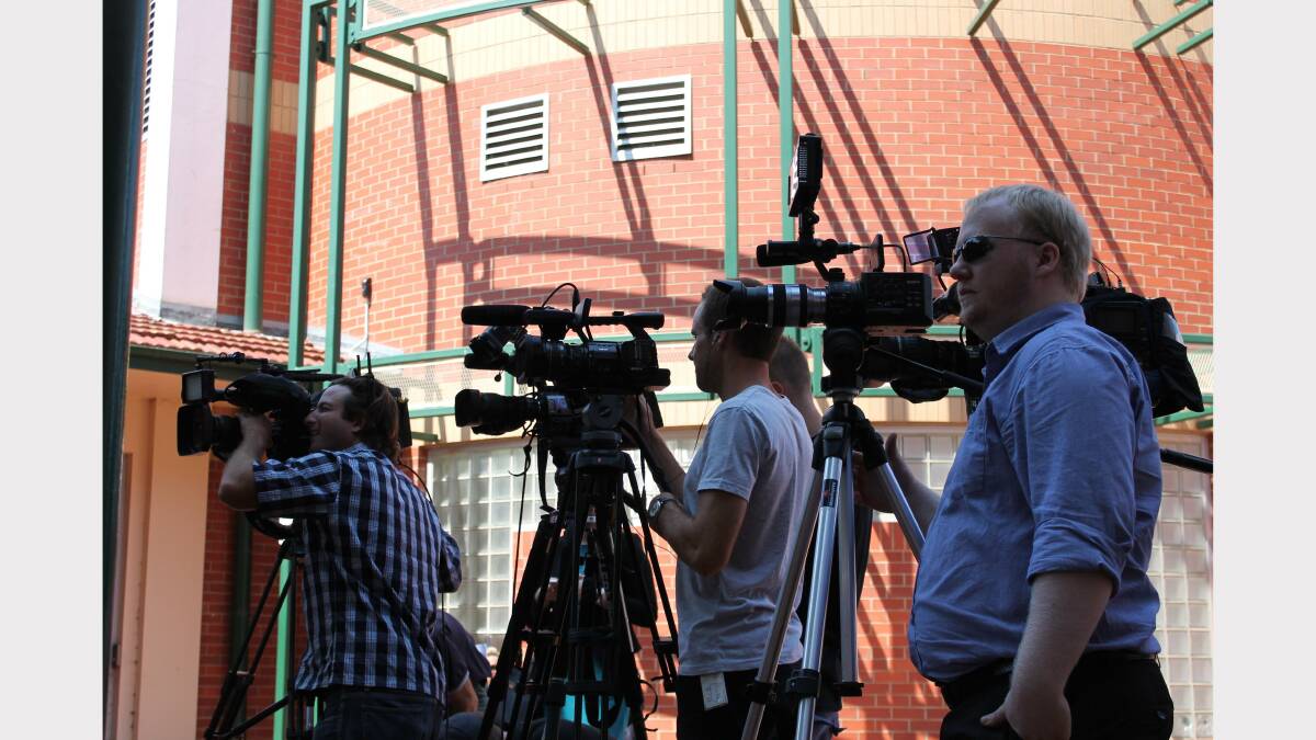 TV Camera crews line up to capture Tony Abbott's press conference. Photo: Andrew Johnston