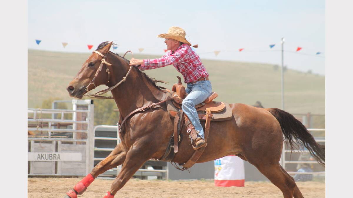 Kelly Edwards in the ladies barrel race. Photos: Andrew Johnston, Queanbeyan Age