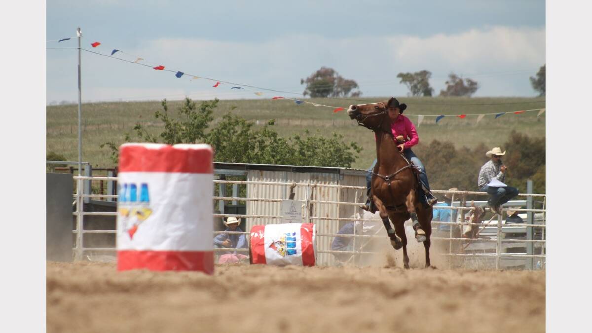 Michelle Russell in the ladies barrel race. Photos: Andrew Johnston, Queanbeyan Age