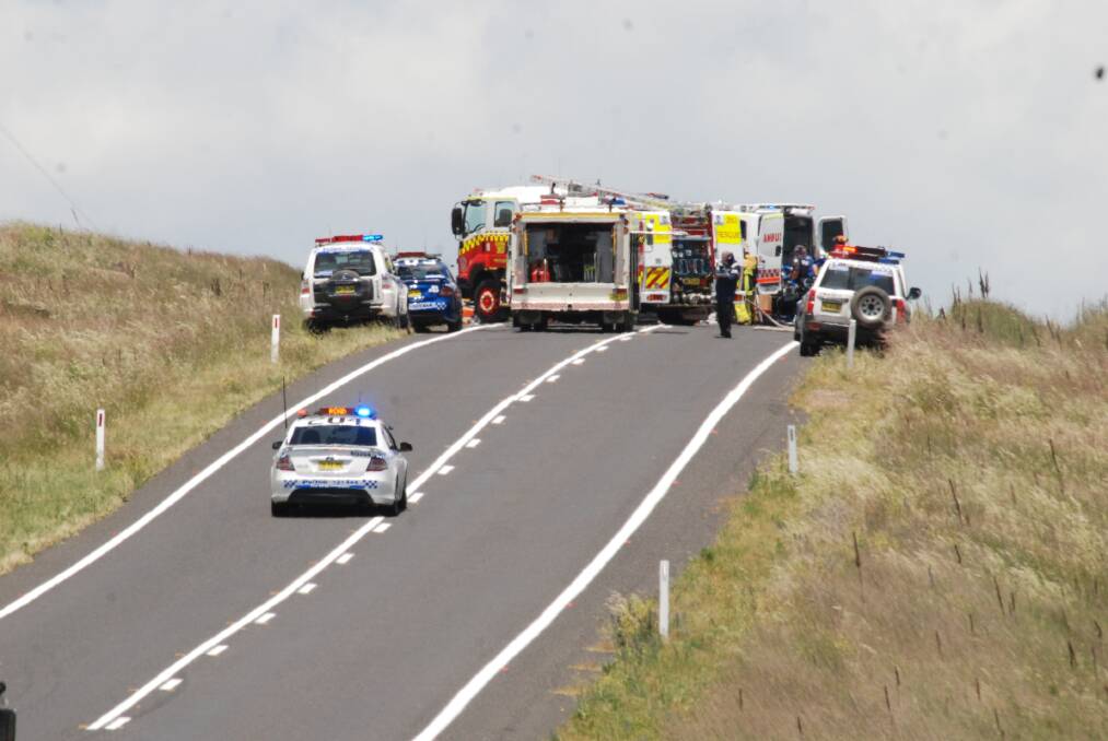  Scene of a fatal crash on the Monaro Highway, where a Canberra man and a Queanbeyan woman were killed after their car left the road and rolled. Photo: Elena Guarracino, Cooma-Monaro Express 