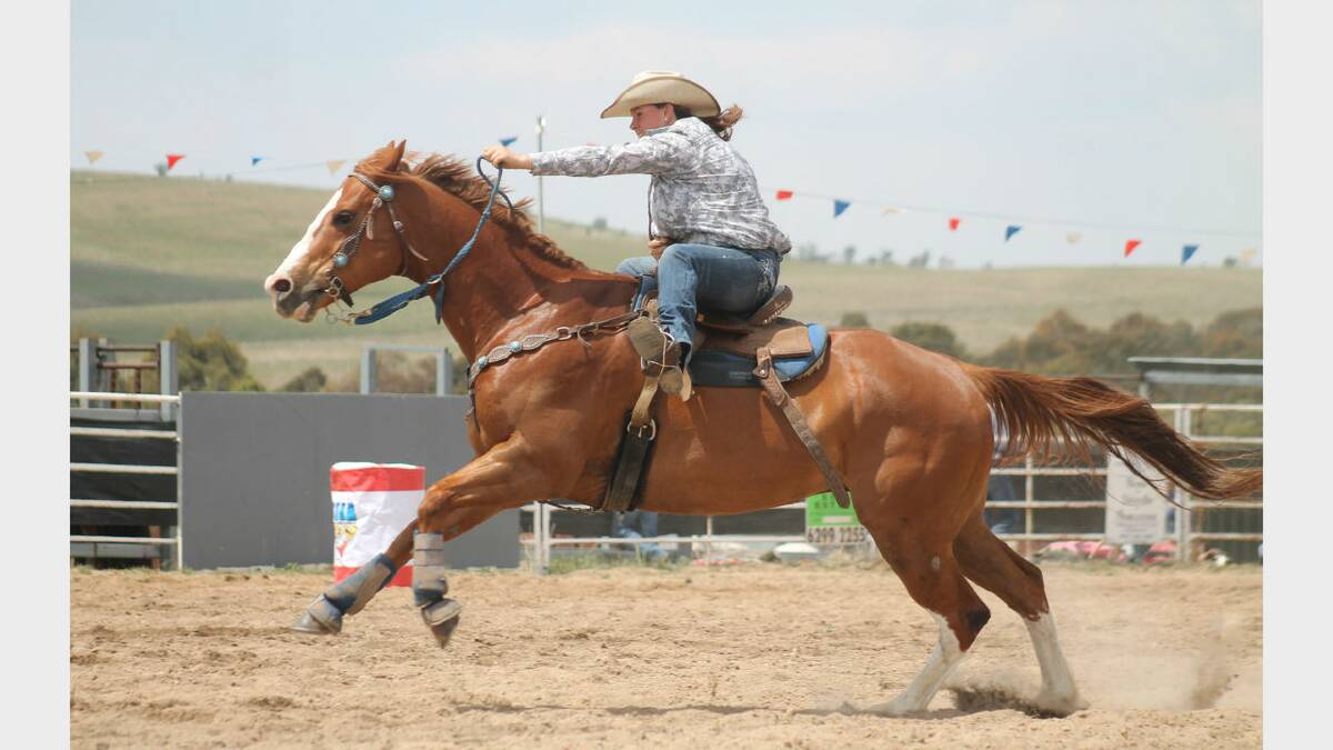 Dee Crawford in the Ladies Barrel ride. Photos: Andrew Johnston, Queanbeyan Age