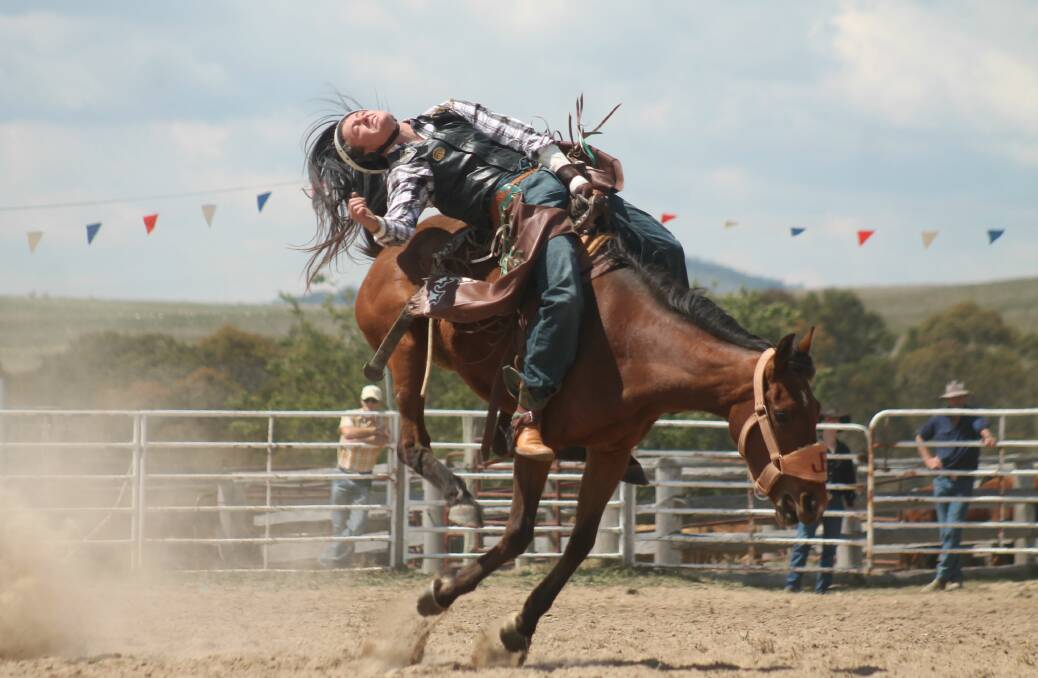 Jack Boyd competes in the novice bareback ride at this year's Bungendore Rodeo. Photo: Andrew Johnston, Queanbeyan Age