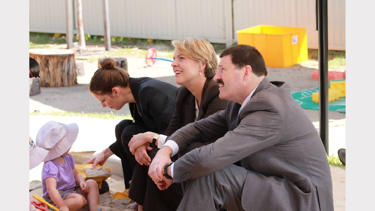 Federal member for Eden Monaro Mike Kelly, pictured with federal ministers Kate Ellis and Tanya Plibersek at a Queanbeyan Childcare Centre on Tuesday.